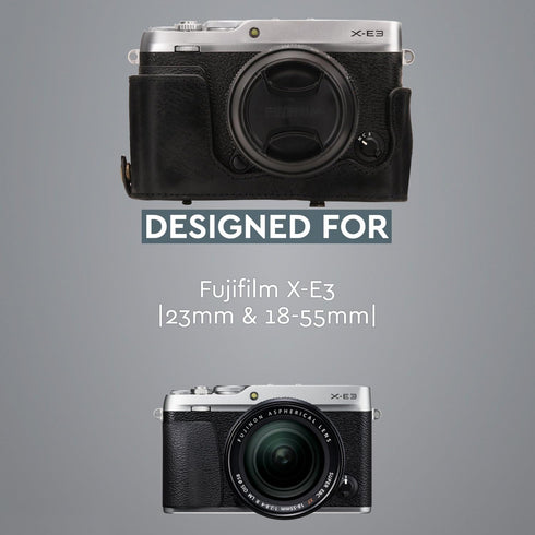 MegaGear Leather Camera Case for Fujifilm X-E3 with 23mm & 18-55mm Lens