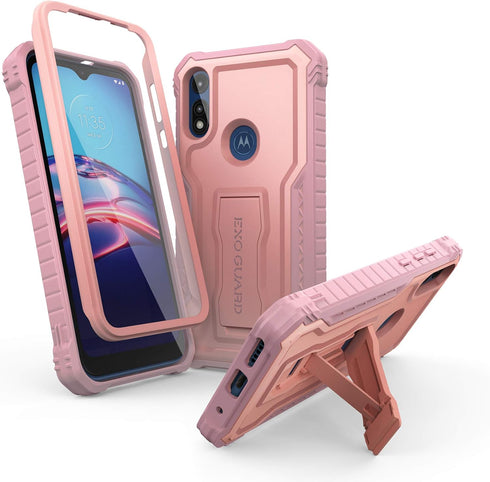 ExoGuard Rubber Shockproof Full-Body Case for Moto E - Built-in Screen Protector and Kickstand, Compatible with Moto E
