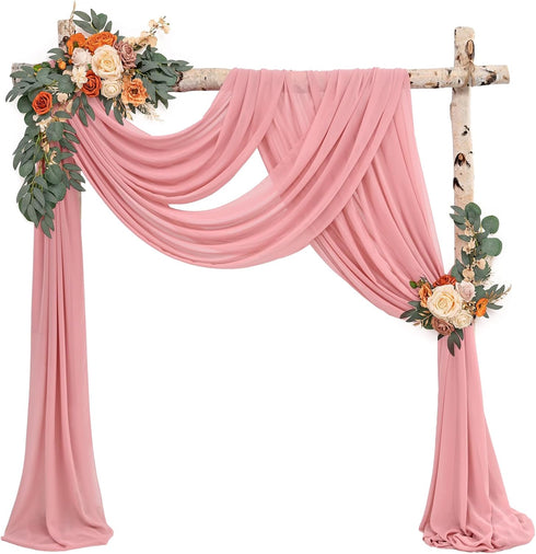 Wedding Arch Draping Fabric,8 Panels 28" x20ft Dusty Rose Wedding Arch Drapes for Ceremony Chiffon Fabric Drapes Arbor Drapery Wedding Arch Decorations for Reception Sheer Backdrop Curtains for Party