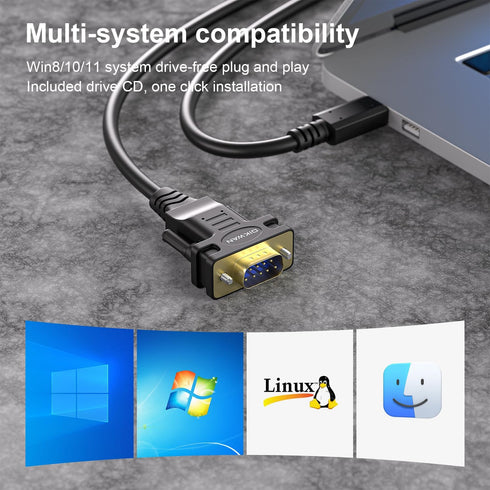 USB-C to RS232 DB9 Serial Cable Male Converter Adapter with FTDI Chipset for Windows and Mac