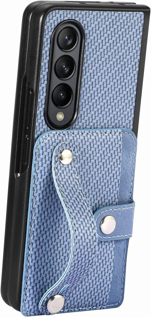 Asuwish Phone Case for Samsung Galaxy Z Fold 4 5G 2022 with Wrist Strap, Credit Card Holder Slot, Stand Kickstand