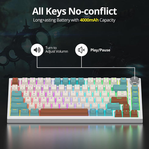 iTastatur 82 75 Bluetooth/2.4Ghz/USB Pads,4000mAh Keys Wireless Gaming Keyboard Percent,Triple Mode Pre-lubed Hot