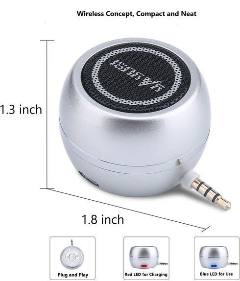 Wireless Mini Speaker with 3.5mm Aux Input Jack, 3W Portable Speaker for Cellphone Tablet Laptop, Silver