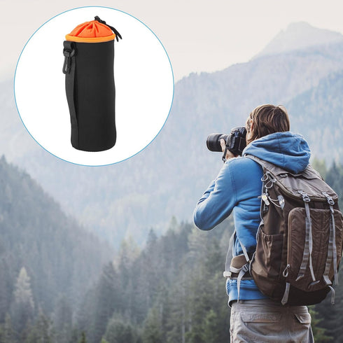 PATIKIL 2 Pcs Camera Lens Bag, 3.9" ID x 9.8" H Drawstring Pouch with Thick Neoprene