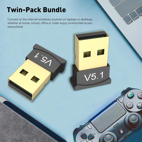 2 Pack Bluetooth 5.1 EDR USB Adapter for PC, Receiver-Transmitter for Computer, Compatible with Laptop, Headset, Speaker