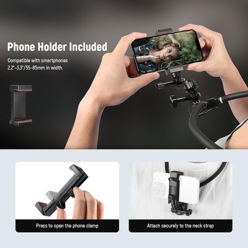 NEEWER Magnetic Neck Mount Holder with Phone Clip, Quick Release POV Action Camera Necklace Mount for GoPro Hero 12 11