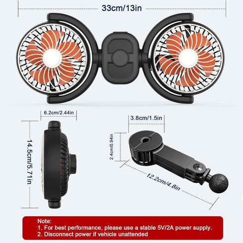 5V/2A 3 360 Hayousui Backseat Car Fan for Kids: Battery & USB Powered Rear Seat Car Cooling Fans, Speed Independent