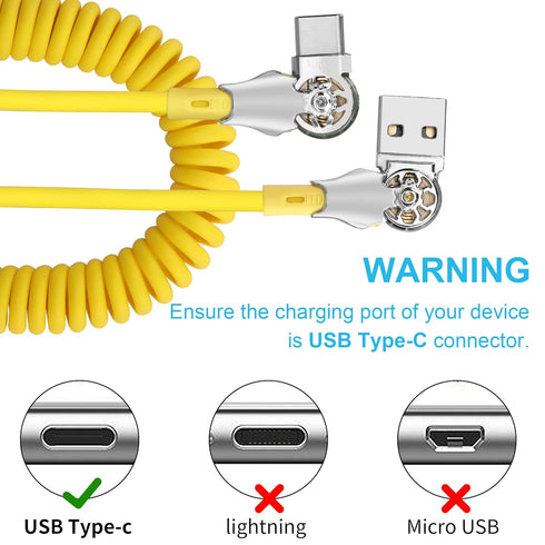 YACSEJAO Coiled USB Type C Cable Fast Charging 1.8m, 180° Double Rotating USB C Charger Cable for Home, Office