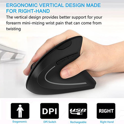 Lekvey Ergonomic Mouse, Vertical Wireless Mouse, Rechargeable 2.4GHz Optical Mouse with 3 Adjustable DPI Levels, Black