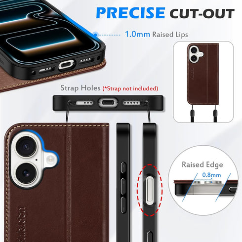 SHIELDON 17 5G 6.3-inch 2025 Case Wallet for iPhone | Genuine Leather | Flip Magnetic Closure | RFID Blocking Credit