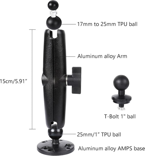 Leenconghui 5.9" 17-25mm (5/8"-1") Heavy-Duty GPS & Phone Mount Holder with Long Arm - Universal Ball Adapter/T-Bolt