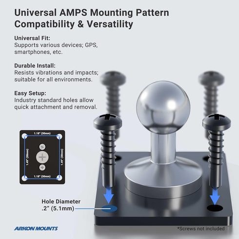 ARKON Mounts Metal 4 Hole AMPS to 17mm Ball Adapter