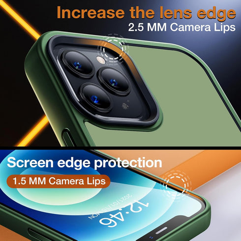 iPhone 12 Pro Max Case, Shockproof Military Grade Protection, Slim Translucent Hard Back, Frosted Green, 6.7''