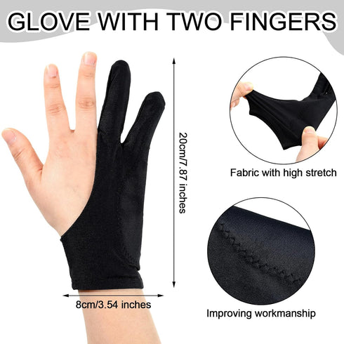12 Pcs Artist Drawing Glove Digital Art Glove with Two Fingers Tablet Artist's Drawing Glove for Stylus Pen Graphic Tablet Sketching Painting for Right Left Hand