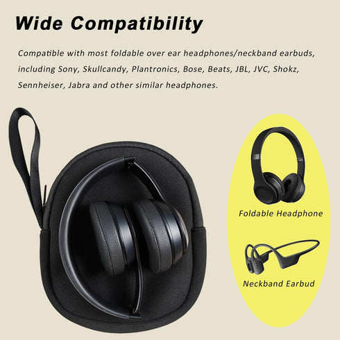 Headphone Storage Bag for Travel Carrying SBR Lightweight Headset Case for Foldable Over Ear Headphones/Neckband Earbuds Compatible with Sony, Skullcandy, Plantronics, Bose, Beats, JBL, Sennheiser