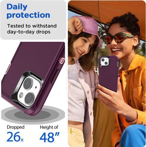 AICase iPhone 14 Plus (6.7") Heavy Duty Rugged Case with Glass Screen Protector, Shockproof & Dust Proof Military