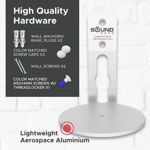 ERA100 Wall Mount Bracket, Low Profile, White, Compatible with Sonos ERA 100 Speaker, All Fixing Hardware Included