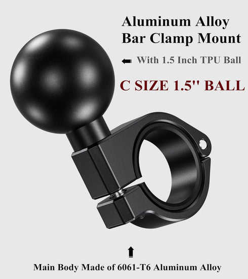 BRCOVAN Aluminum Alloy Handlebar Clamp Mount Base with 1.5'' TPU Ball, Fits 0.875''-1.26'' Round Rails