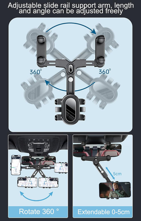 360° Rotatable and Retractable Car Phone Holder, Adjustable Mount for All Mobile Phones