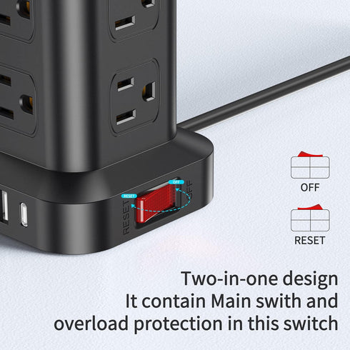 Extension Cord with Multiple Outlets, Surge Protector Power Strip Tower, 12 AC 4 USB, 6.5FT Overload Protection