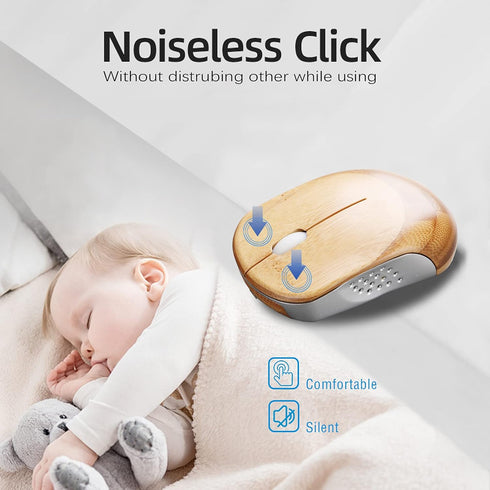 Icemouse Wireless Computer Mouse, Rechargeable Bamboo 2.4GHz Optical Silent Mouse with USB Receiver and 4 Adjustable