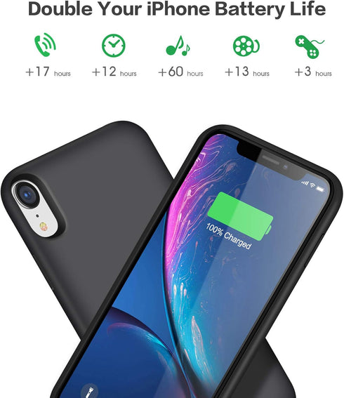 Battery Case for iPhone XR, 6800mAh Portable Charging Backup External Battery Pack - Black