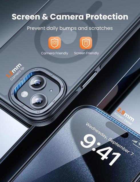 Tigowos Phone Case for iPhone 15 Plus & iPhone 14 Plus, Matte Skin Feeling, 10FT Drop Resistant, Bumper Black