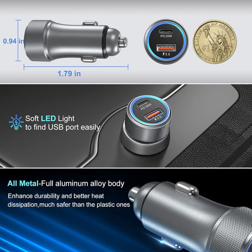 Bangfun 5 Pack USB C Car Charger, 36W Dual USB Adapter Fast Charge PD&QC 3.0 Compatible with iPhone 15/14/13/12/11 Pro