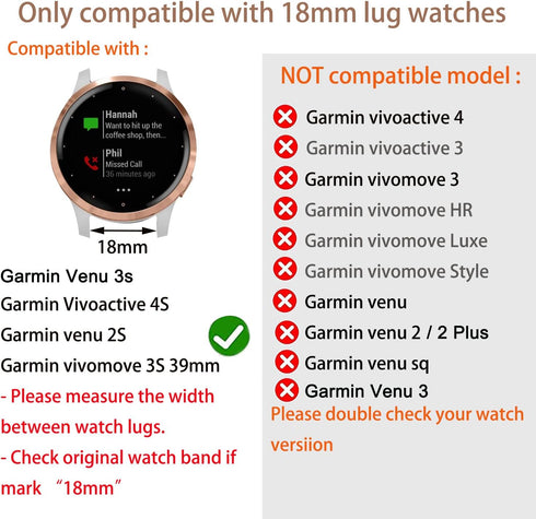 Bands Compatible with Garmin Vivoactive 4S/ Venu 2S/ Venu 3S /Vivomove 3S Smart Watch, 18mm Quick Release Soft Silicone Replacement Strap Band for Garmin Forerunner 255S/ 265S Women Men