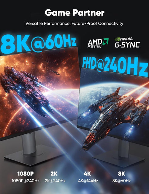 8K 1.4, 6.6FT (8K@60Hz, 4K@144Hz, 2K@240Hz), 32.4Gbps 2.2/FreeSync/G-Sync, Capshi DisplayPort Cable VESA Certified DP