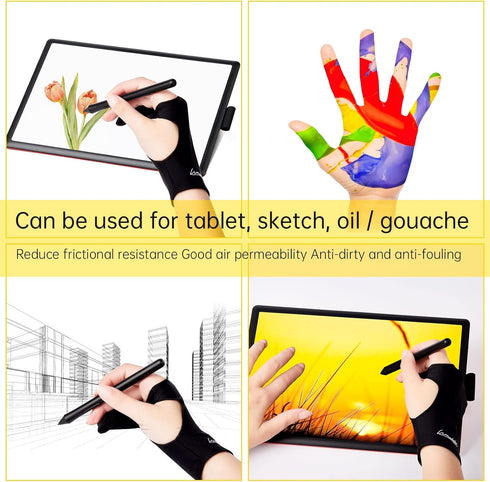 Digital Drawing Glove 2 Pack, Artist Glove for Drawing Tablet, Smudge Guard for Right and Left Hand