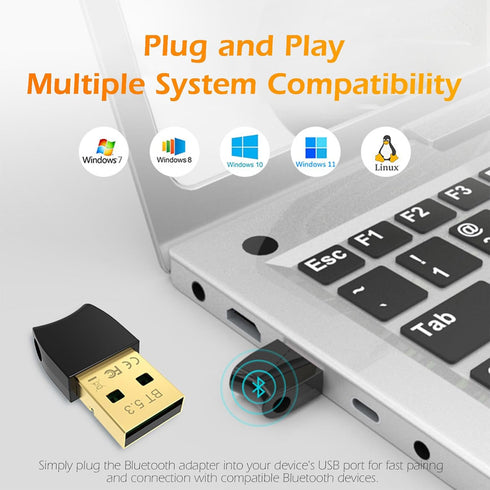 Bluetooth 5.3 USB Adapter for Desktop PC, Plug & Play Mini Dongle Receiver & Transmitter, Compatible with Laptop,