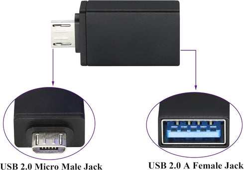 OTG Micro to USB Adapter, Aluminum Alloy Micro USB Male to USB 2.0 A Female Adapter for Android Devices (2 Pack-Black)