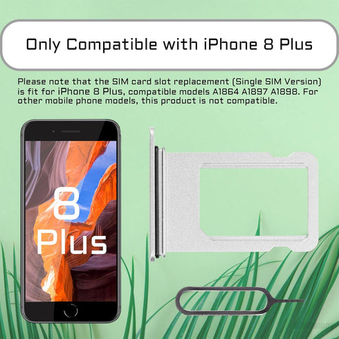 for iPhone 8 Plus Silver SIM Card Slot Replacement with Waterproof Rubber Ring and Card Removal Tool