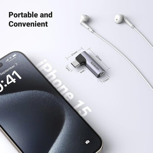 UGREEN 2 Pack USB C to 3.5mm Audio Adapter, Type C Aux Headphone Jack DAC Stereo Mic HiFi Right Angle Dongle for iPhone