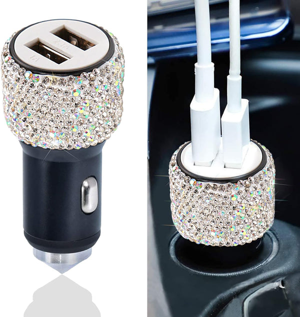 Dual USB Car Charger, 5V/2.4A Bling Fast Charge Dual Port USB Car Adapter, Compatible with All Chargers