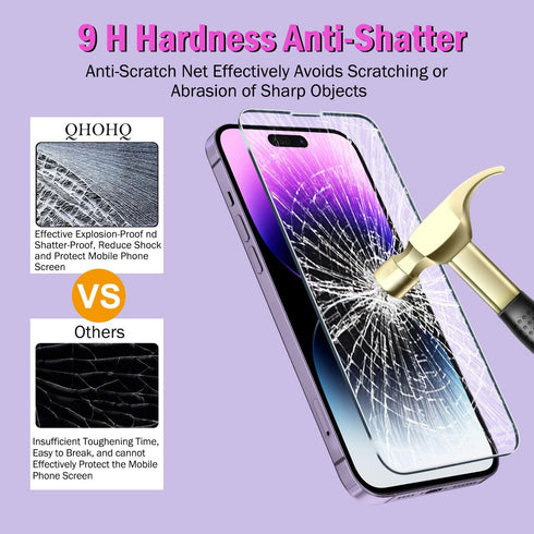QHOHQ 3 Pack Screen Protector for iPhone 14 Pro Max 6.7 Inch, 9H Hardness, Ultra HD, Scratch Resistant