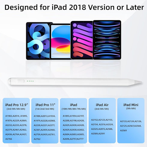 Stylus Pen for iPad, with tilt-Pressure Sensitivity and Multi-Point Anti-False-Touch Function. 20-Minute Fast Charging for 2018-2023 iPad/Mini/Pro/Air (White)