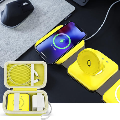 Travel Case for UCOMX Nano/Iseyyox/LISEN/RTOPS 3 in 1 Wireless Charger, Foldable Magnetic Storage Bag, Yellow-Box Only