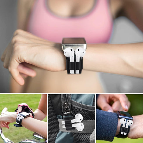 Silicone Watch Band Holder for Airpod 1/2/Airpods Pro, 3pcs Portable Anti-Lost Silicone Accessories for Airpods (Black)