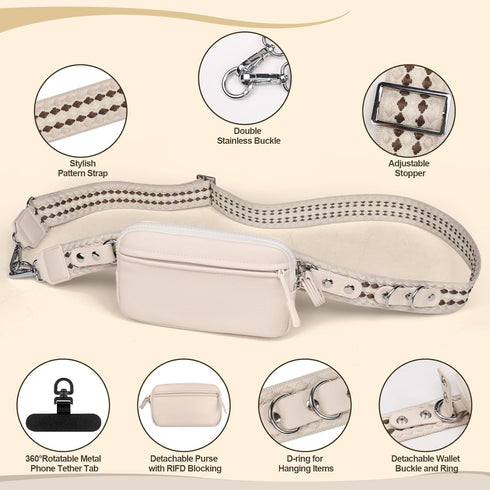 YFWE Clip and Go Phone Strap with Crossbody Wallet, Adjustable Phone Lanyard with Detachable RFID Wristlet Wallet