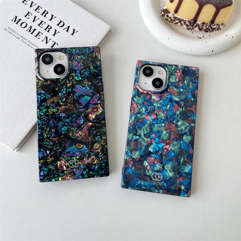 Cocomii Opalescent Pearl Square Case for iPhone 15 - Aesthetic Black, Shockproof, Scratch Resistant, Iridescent Glitter.