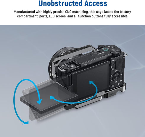 NEEWER ZV-E10 Camera Cage with Silicone Grip, 1/4" Threads, ARRI Holes, Arca Type QR Base, Compatible with DJI Gimbals