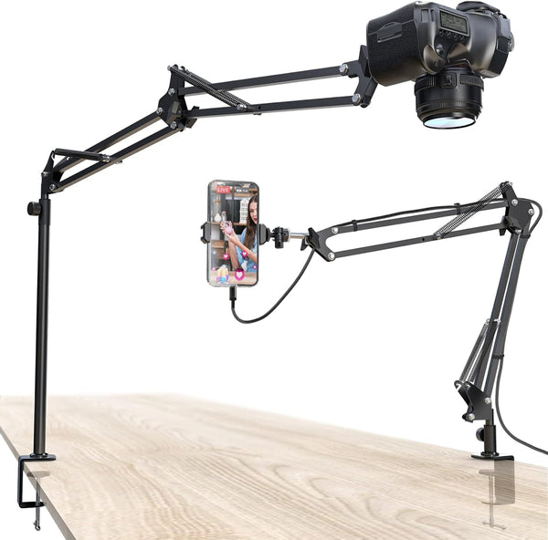 CACENCAN Overhead Camera Mount, Desk Camera Mount with Articulating Arm, 5lb Load Capacity,