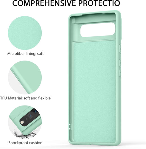 Amzpas Silicone Phone Case for Google Pixel 6, Soft Protective Anti-Scratch Shockproof Cover for Women Men, Cyan