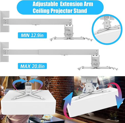 Universal Black Projector Ceiling Mount, Extendable Stand Bracket Wall Mount for Most Projectors