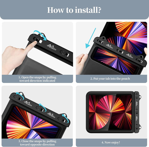 MoKo Waterproof Tablet Case for Fire HD 10, iPad 10th, iPad Pro 11, Galaxy Tab S6/S7 - Stand Holder Dry Bag