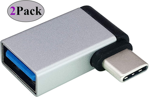 Right Angle USB C to USB 3.0 Adapter, 90 Degree Type C Male to USB A 3.0 Female Converter, 2 Pack-Silver M/F