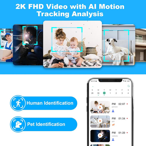 Cloarks 2K 5/2.4 2-Way 24/7, Indoor Camera, GHz WiFi Pan/Tilt Security Camera with AI Motion Detection, One-Click Call