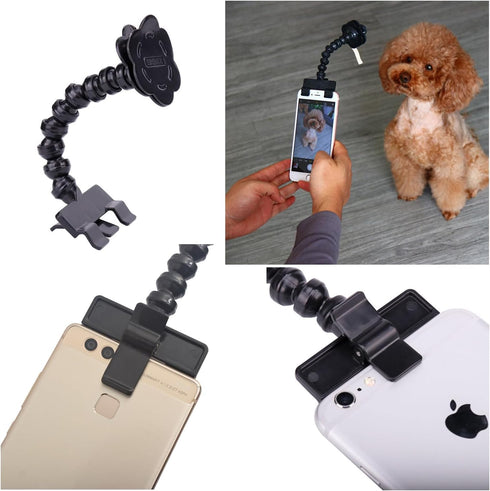 SquEqu Pet Selfie Stick Phone Clips with Double Head Clamps Dog Treats Holder Dog Selfie Portrait Tool for Cat Photo